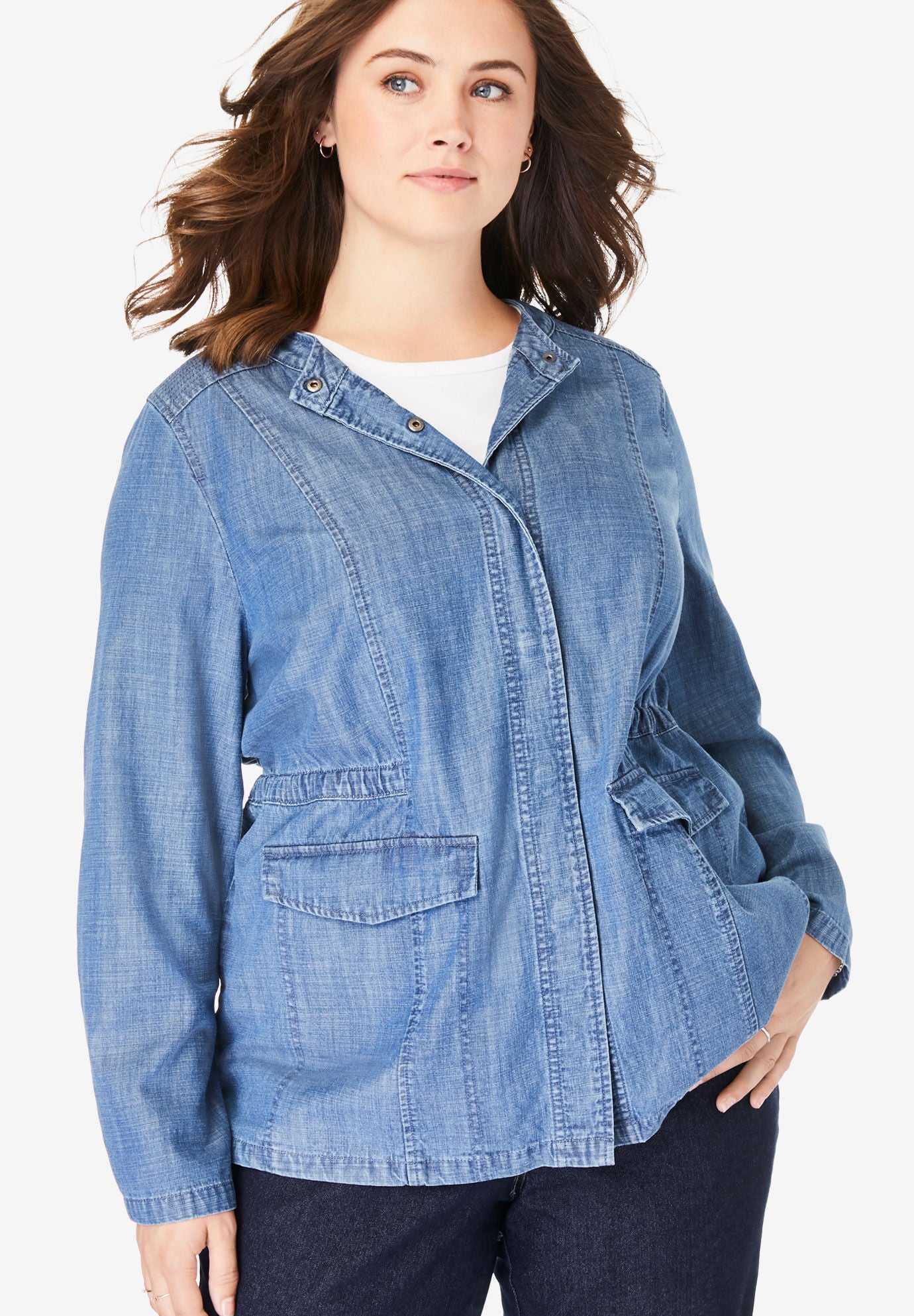 woman within denim jacket