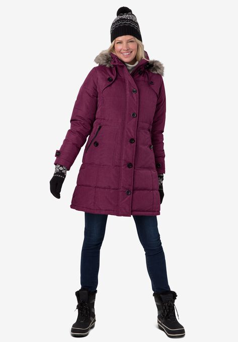 Heathered Down Puffer Coat, HEATHER DEEP CLARET, hi-res image number null