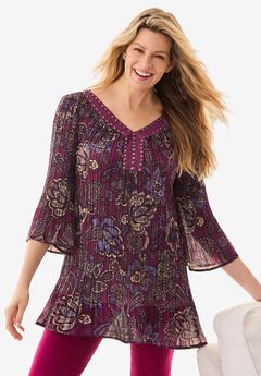 Plus Size Floral Tops With Sleeves