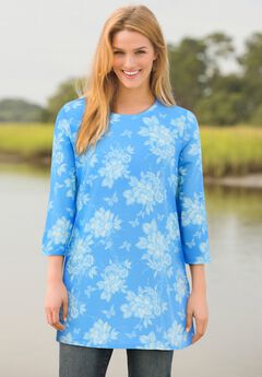 Perfect Printed Three-Quarter-Sleeve Scoopneck Tunic