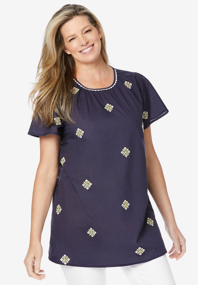 Embroidered Flutter Tunic., NAVY, hi-res image number null