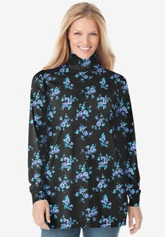 Perfect Printed Long-Sleeve Turtleneck Tee