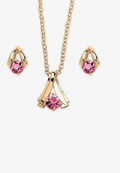 Simulated Birthstone Solitaire Pendant and Earring Set with FREE Gift in Goldtone, Boxed
