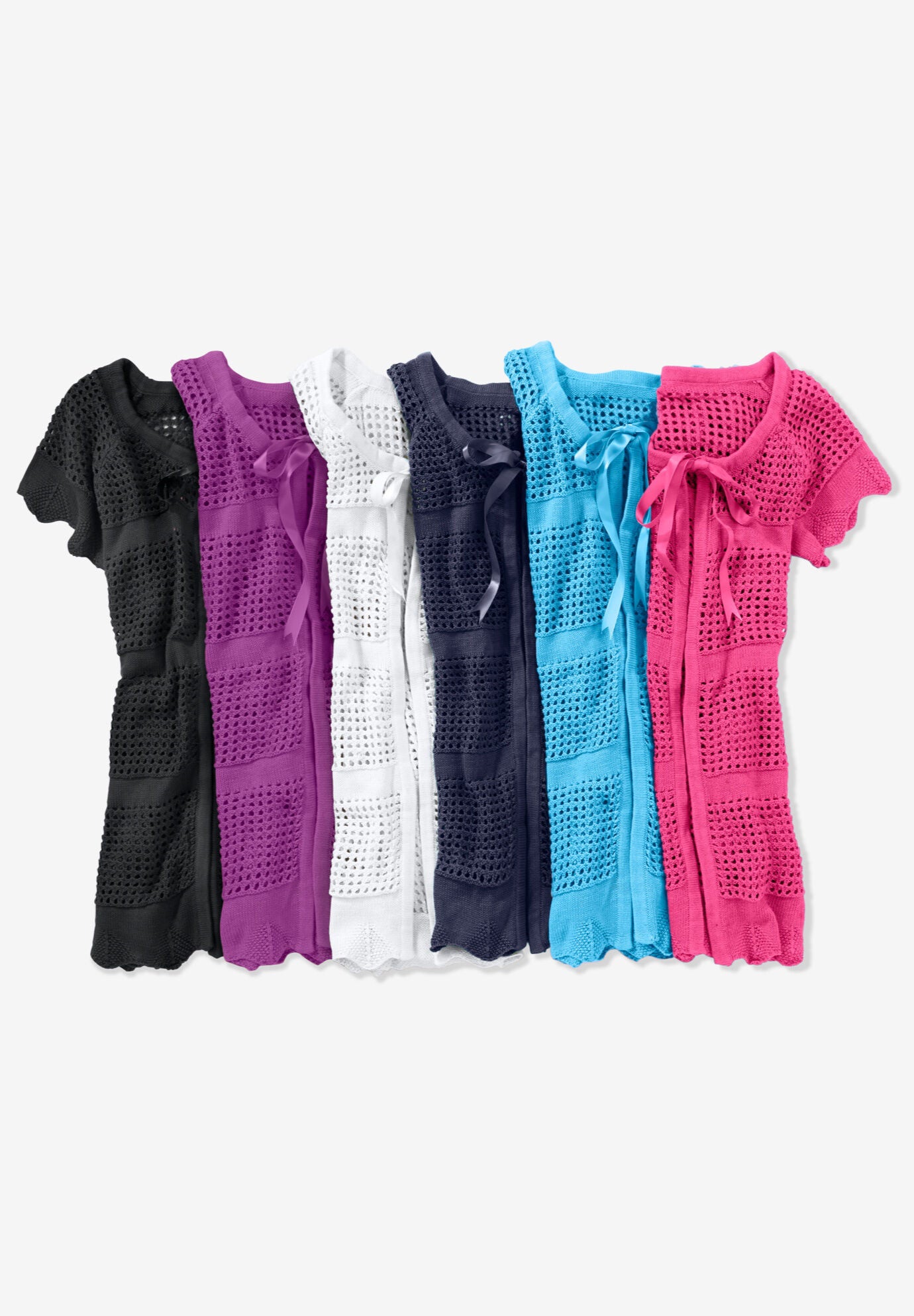 Tie-Neck Pointelle Cardigan Sweater, , alternate image number 3