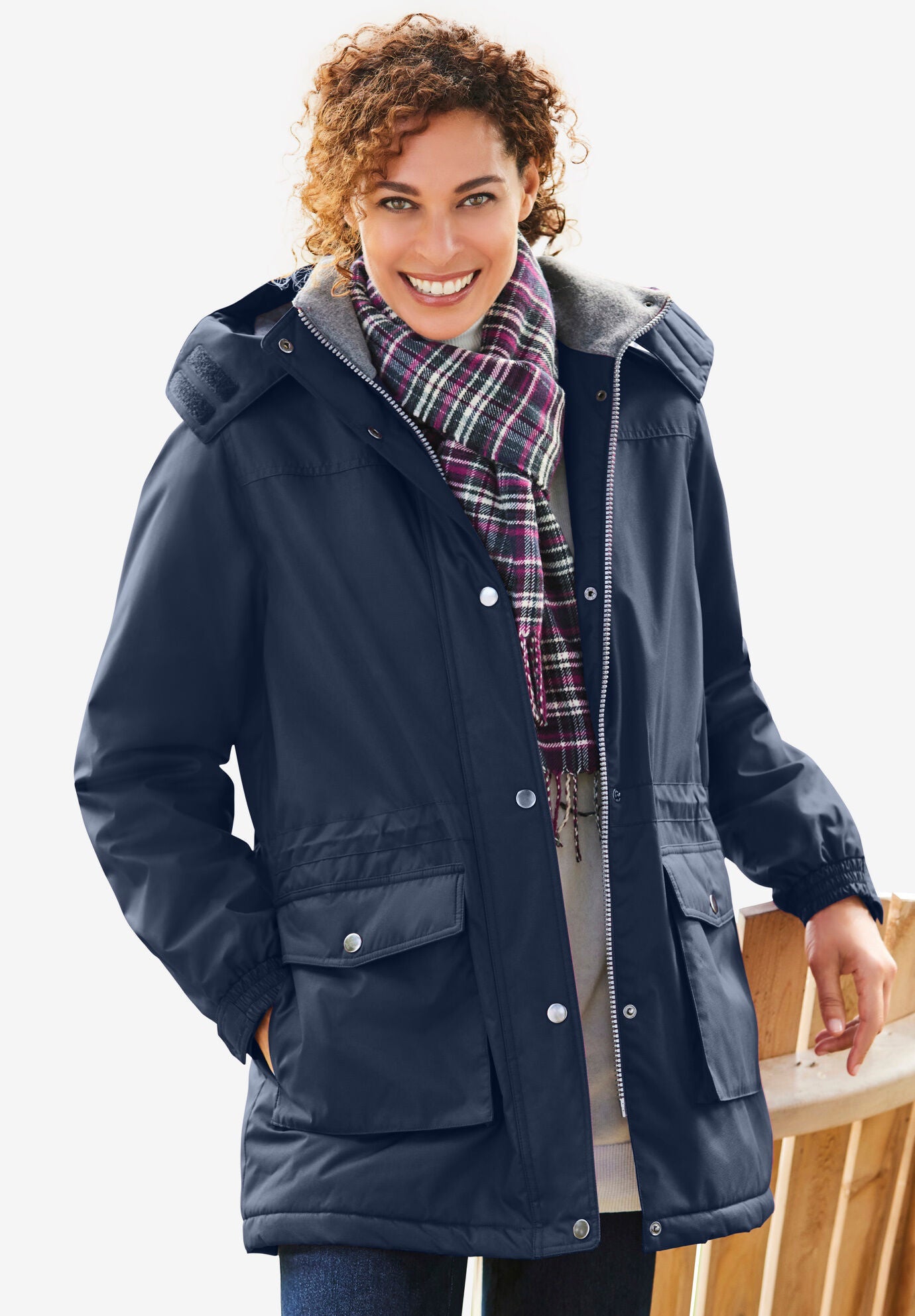 Woman within quilted jacket sale