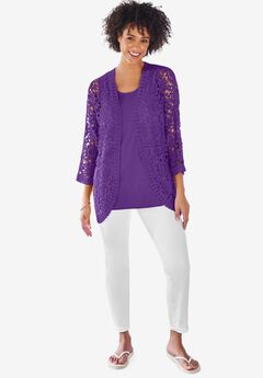 Curved Hem Pointelle Cardigan