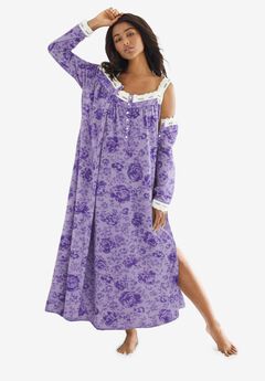 Long 2-Piece Cabbage-Rose Peignoir Set