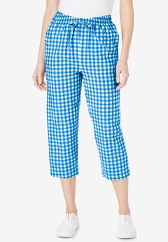 Seersucker Pull-On Elastic-Waist Capri Pants