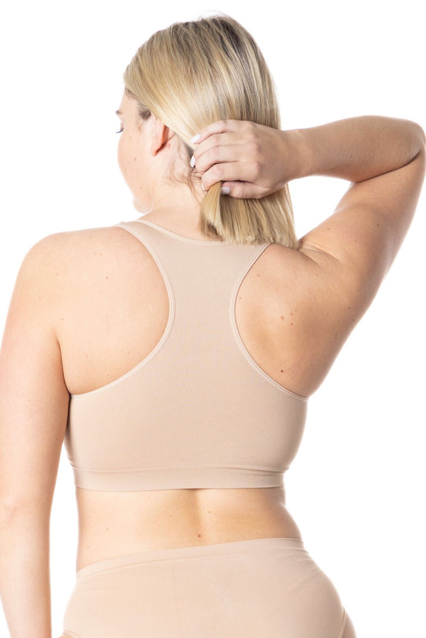 Seamless Racerback Bra with Removable Pads, White | Woman Within