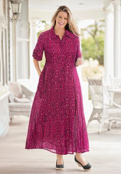 Roll-Tab Sleeve Crinkle Shirtdress