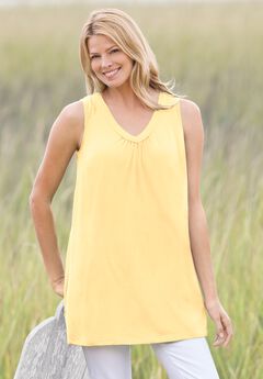 Perfect Sleeveless Shirred V-Neck Tunic