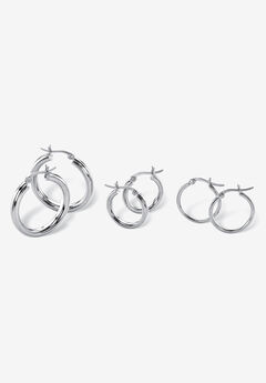 Sterling Silver 3 pair set Hoop Earrings (28mm)