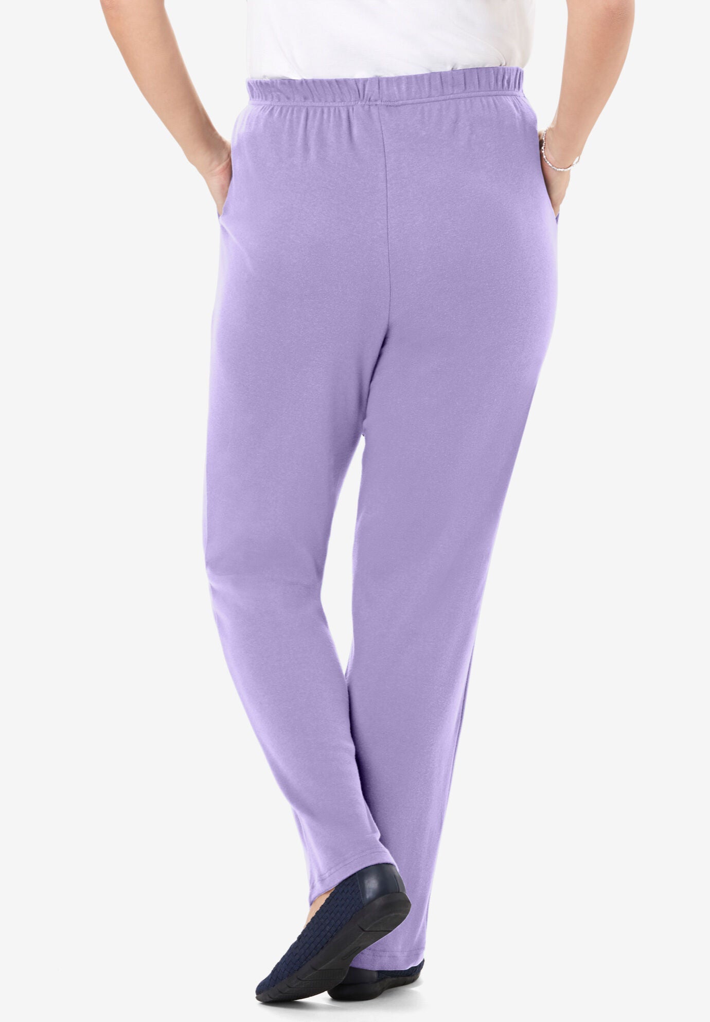 7-Day Straight-Leg Elastic-Waist Stretchy Knit Pant, SOFT IRIS, on-hover image number 1