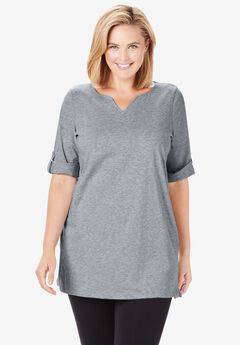 Perfect Roll-Tab-Sleeve Notch-Neck Tunic