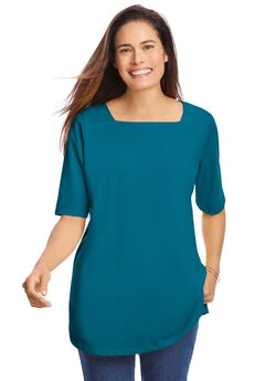 Perfect Elbow-Sleeve Square-Neck Tee