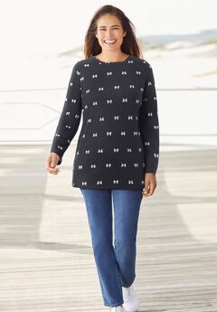 Perfect Printed Long-Sleeve Crewneck Tee