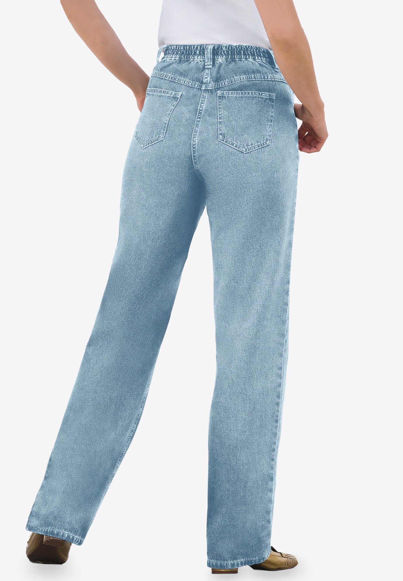 Perfect Back-Elastic Gap-Free Straight-Leg Cotton Jeans, LIGHT STONEWASH, hi-res image number 0