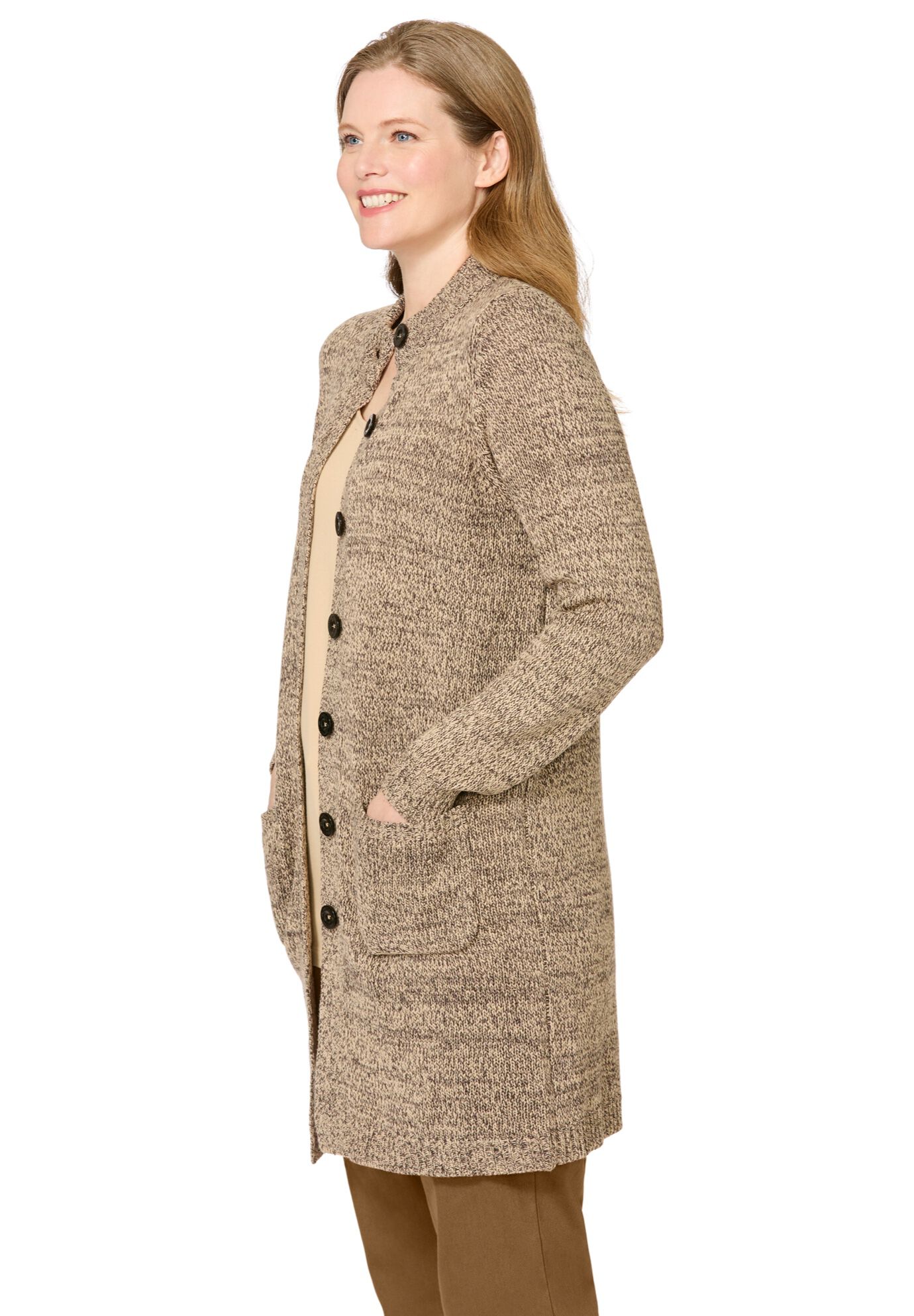 Marled Jacket Duster Sweater, NEW KHAKI CHOCOLATE MARLED, alternate image number 3
