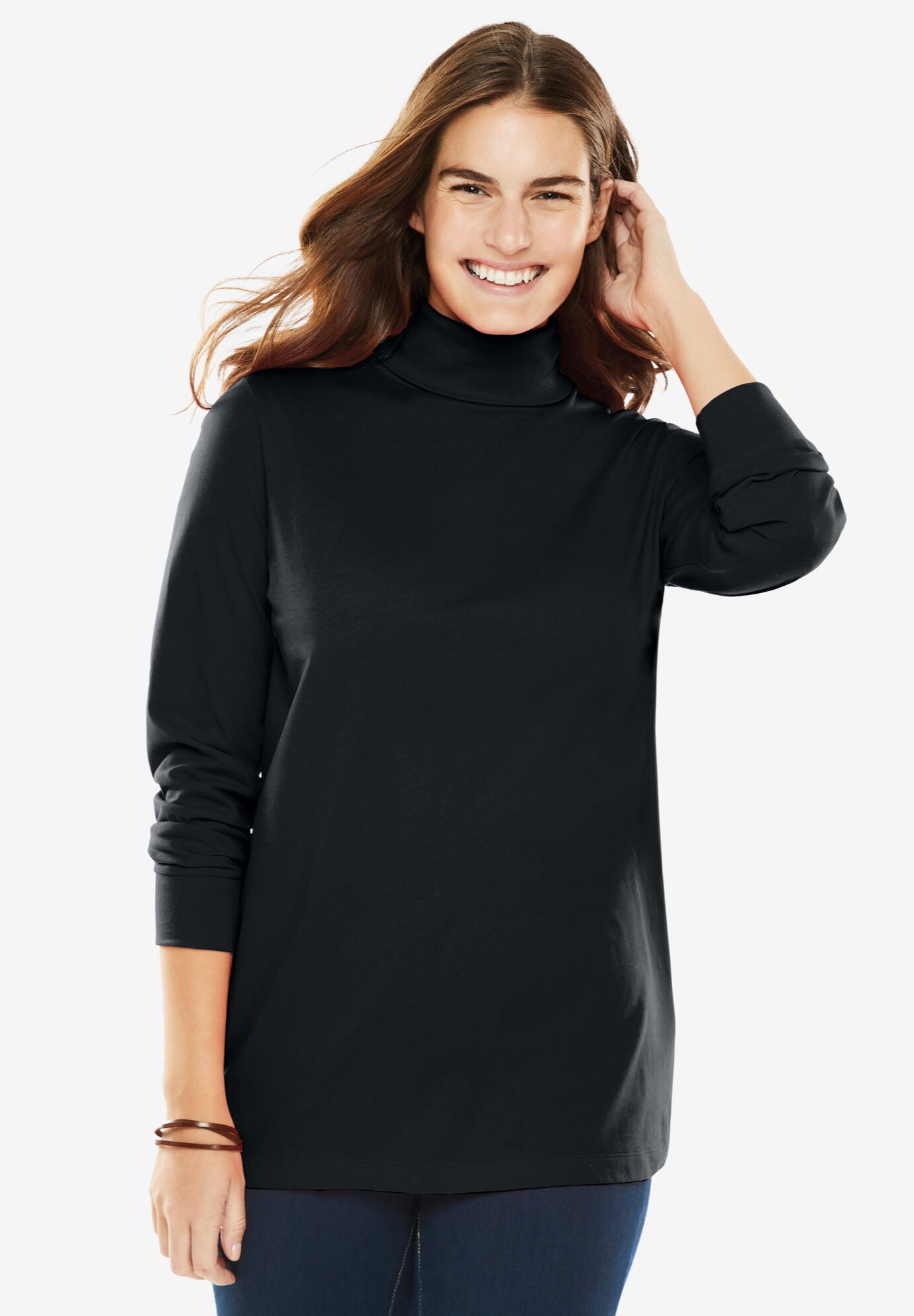 Woman within turtleneck store