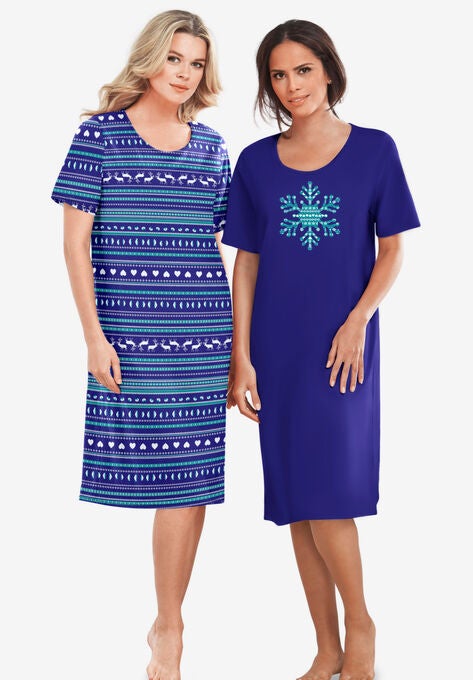 2-Pack Short-Sleeve Sleepshirt , BLUE SAPPHIRE FAIR ISLE, hi-res image number null