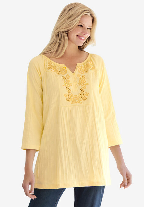 Embroidered Crinkle Tunic, BANANA ROSE EMBROIDERY, hi-res image number null
