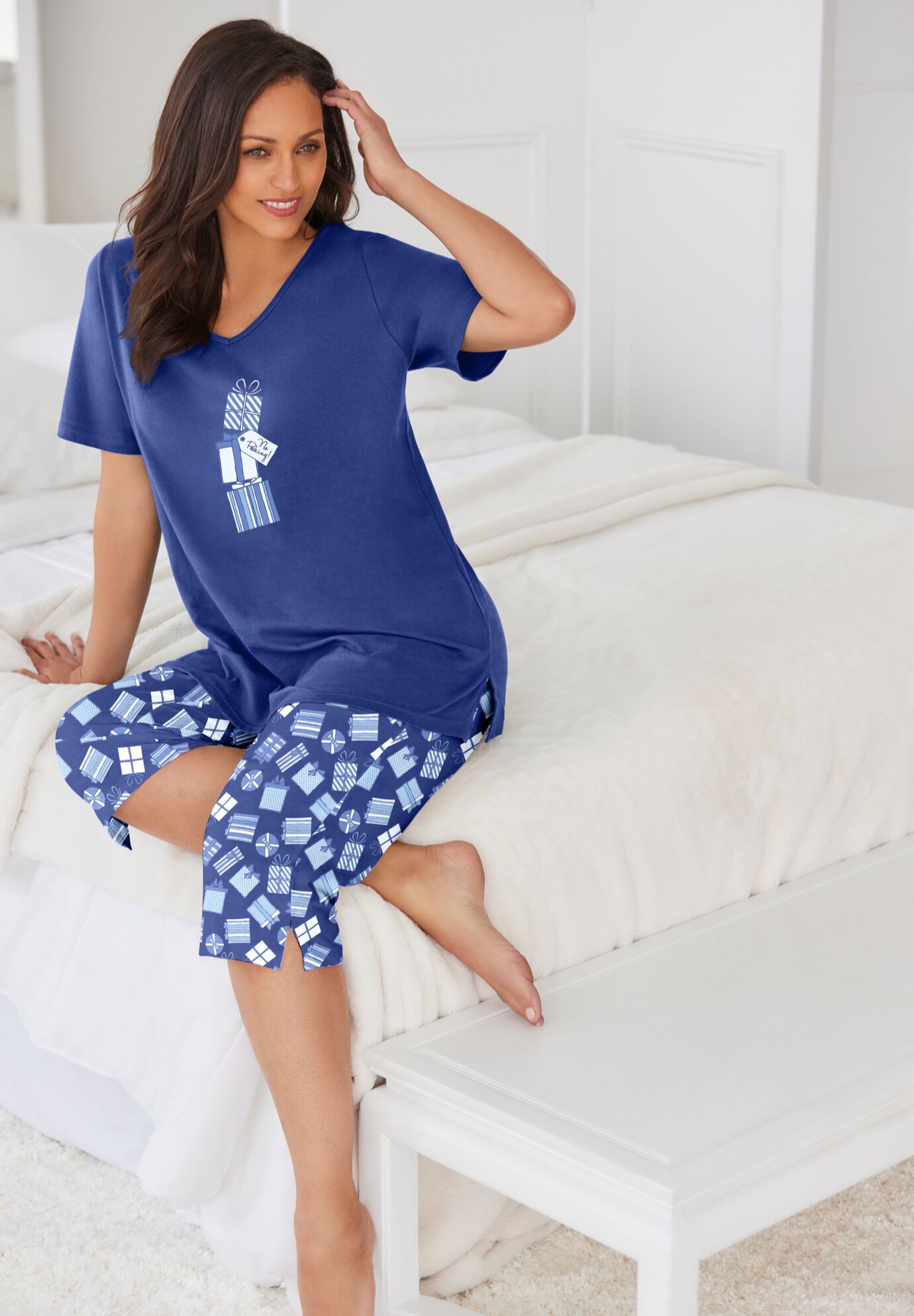 Women's Plus Size Pajama Sets Capri Pants with Short Tops Cotton –  PajamaCity
