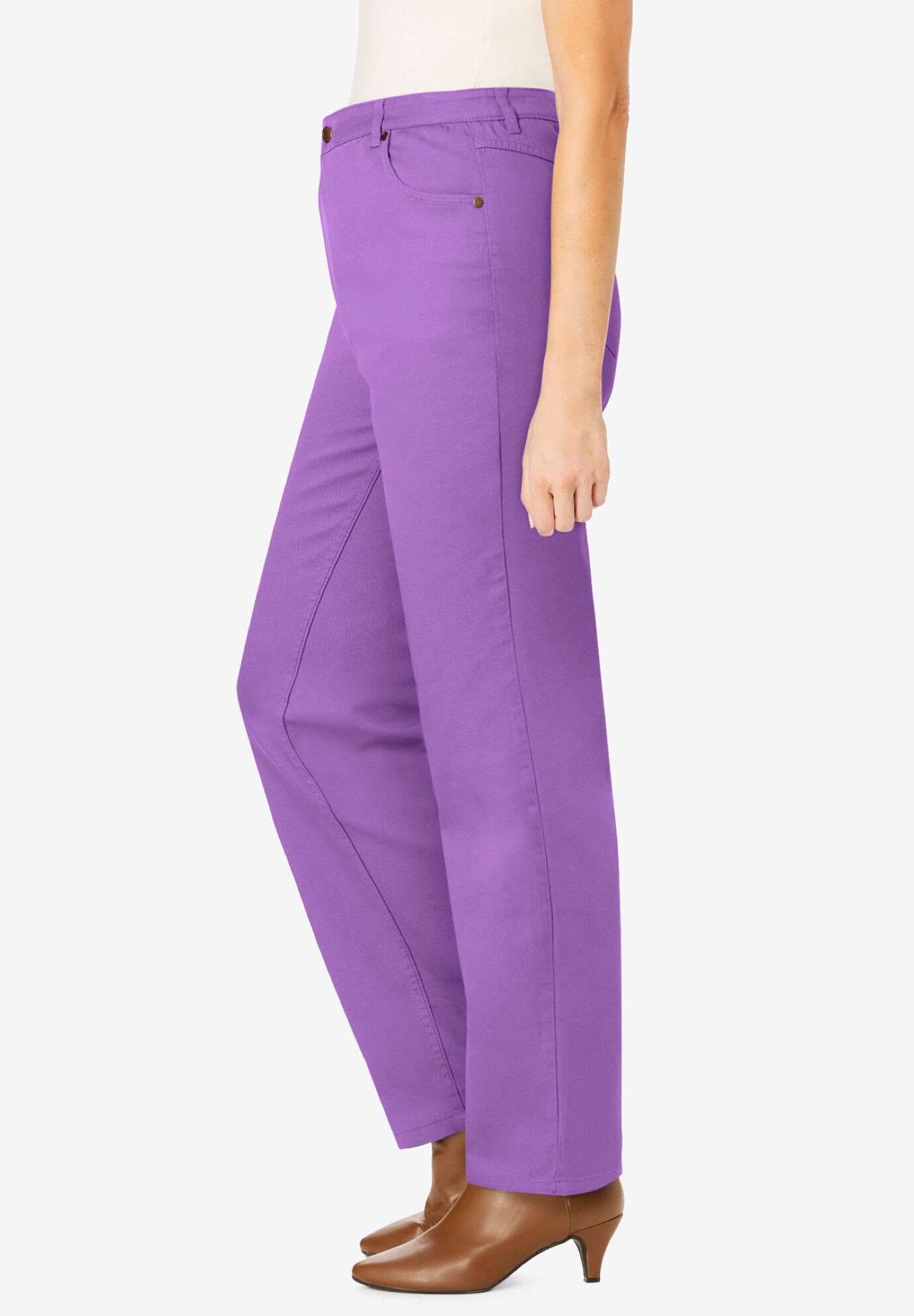 Perfect Relaxed All-Cotton Denim Five-Pocket Jeans, PRETTY VIOLET, alternate image number 2