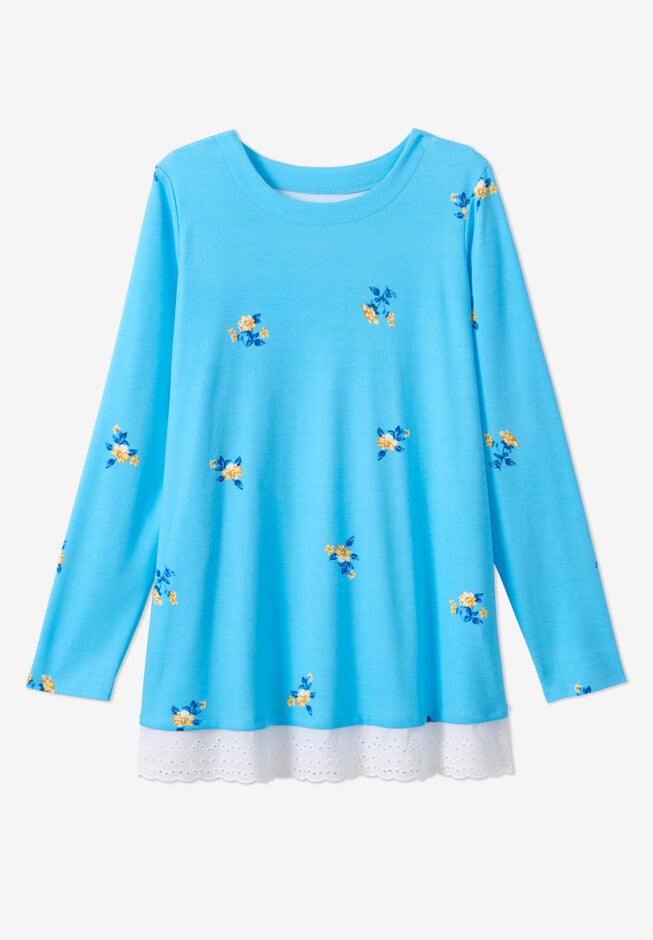 Eyelet Trim Long-Sleeve Tunic, , alternate image number 1