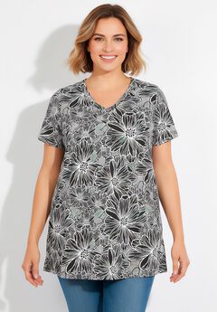 Perfect Printed Short-Sleeve Shirred V-Neck Tunic