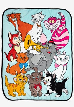 Disney Cats Throw Blanket 46" x 60" Plush Figaro Cheshire Cat Dinah Toulouse