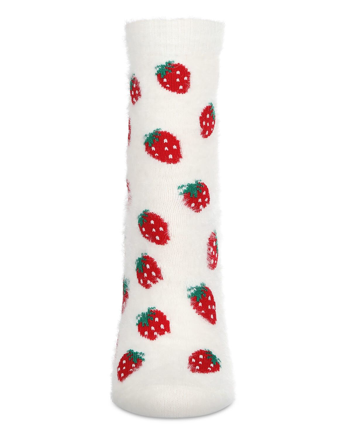 Women&#39;s Strawberries Cozy Crew Socks, WHITE, alternate image number 1
