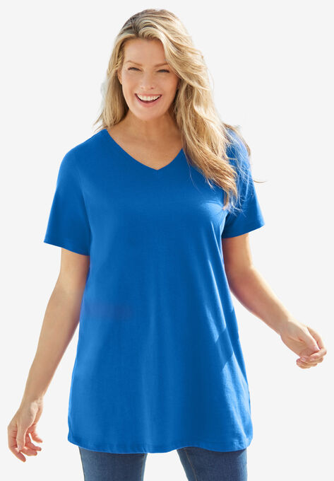 Perfect Short-Sleeve V-Neck Tunic, BRIGHT COBALT, hi-res image number null
