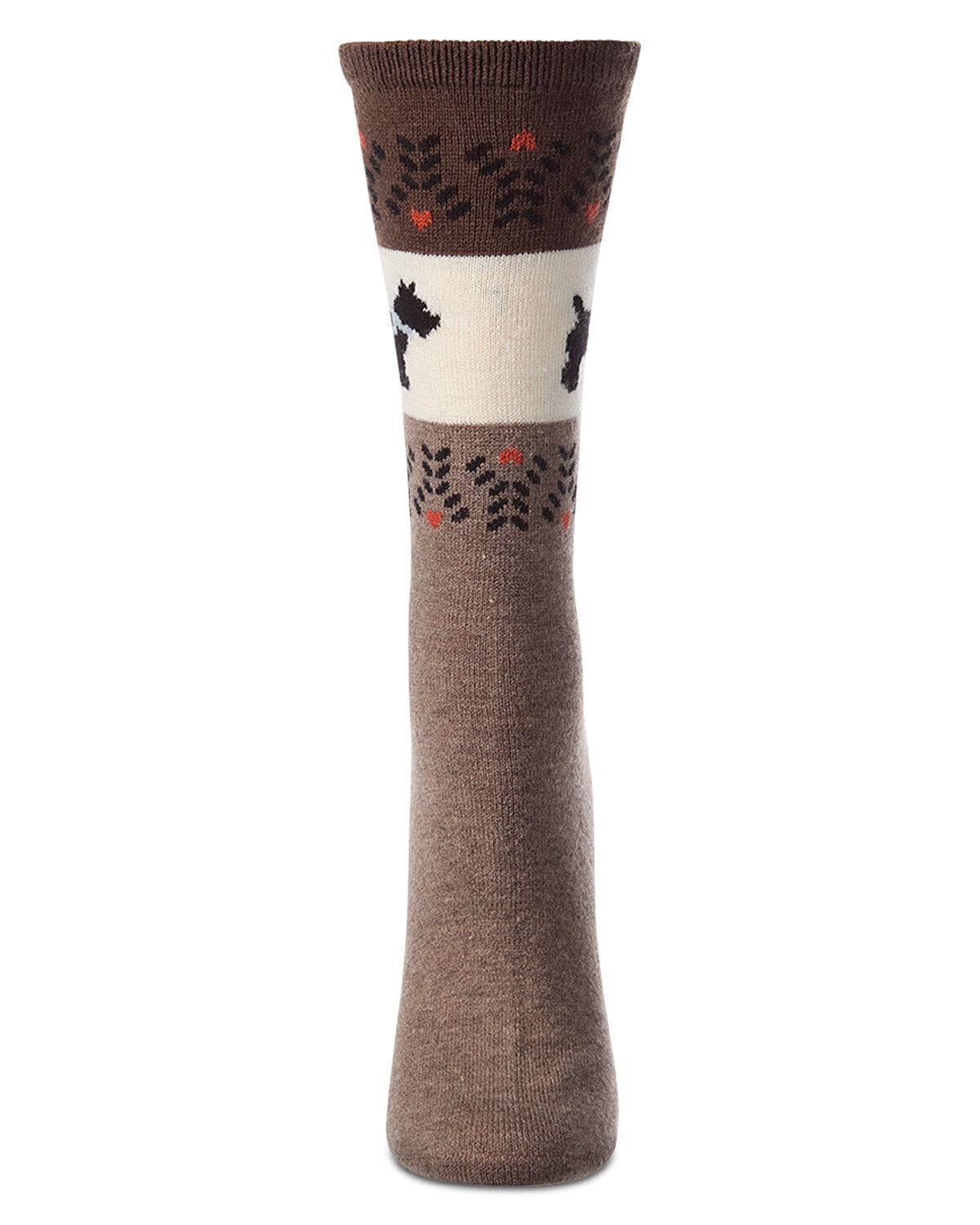Women's Scottie-Theme Fairisle-Patterned Cashmere-Blend Crew Socks, HEMP HEATHER, alternate image number 1
