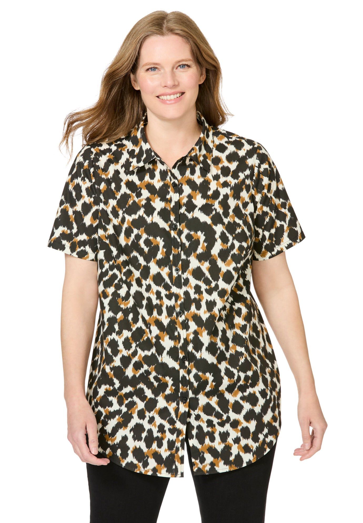 Perfect Short Sleeve Shirt, IVORY ABSTRACT, hi-res image number 0