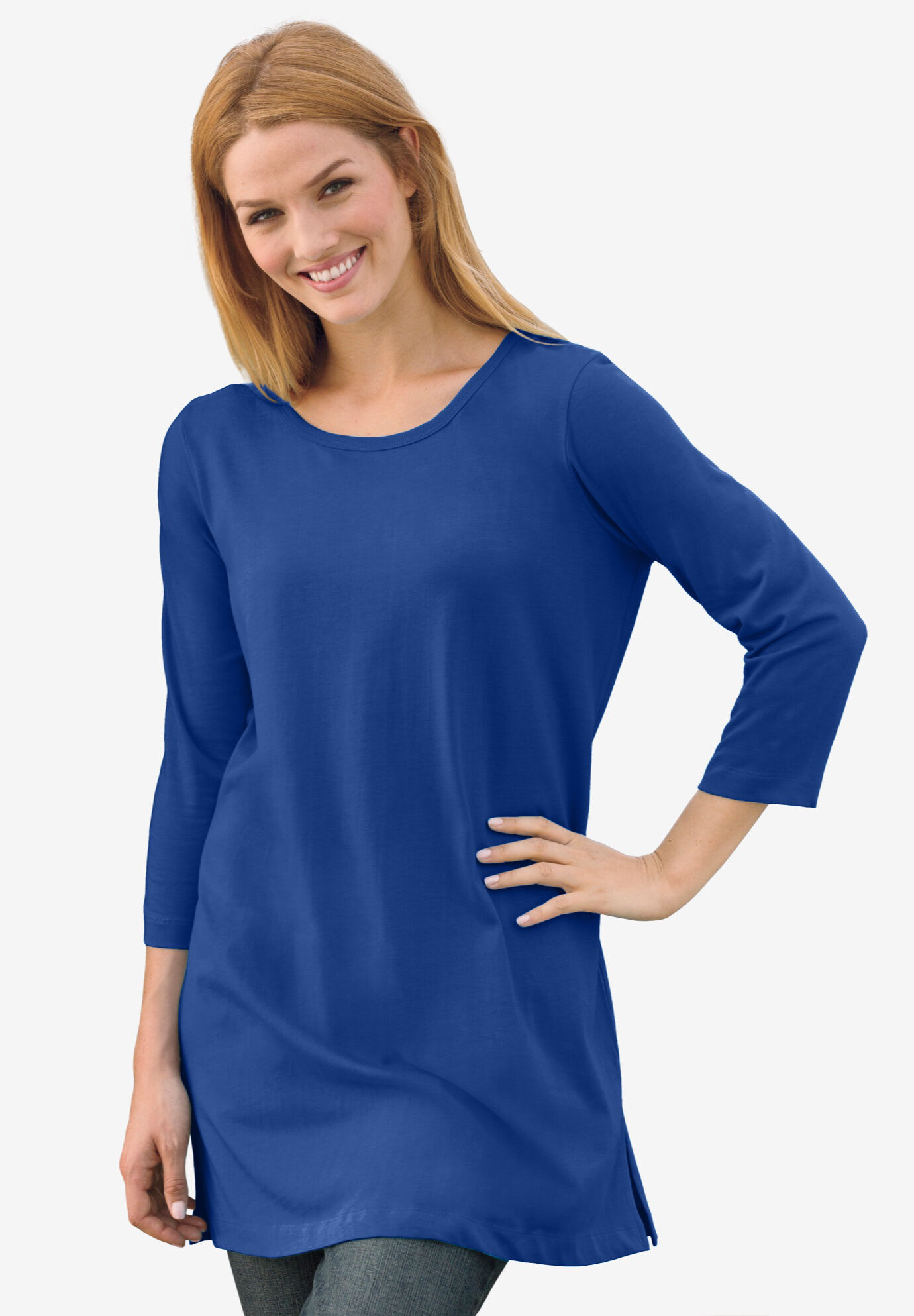 Woman Within Womens Plus Size Perfect Scoop Neck Three-Quarter Sleeve Tunic 