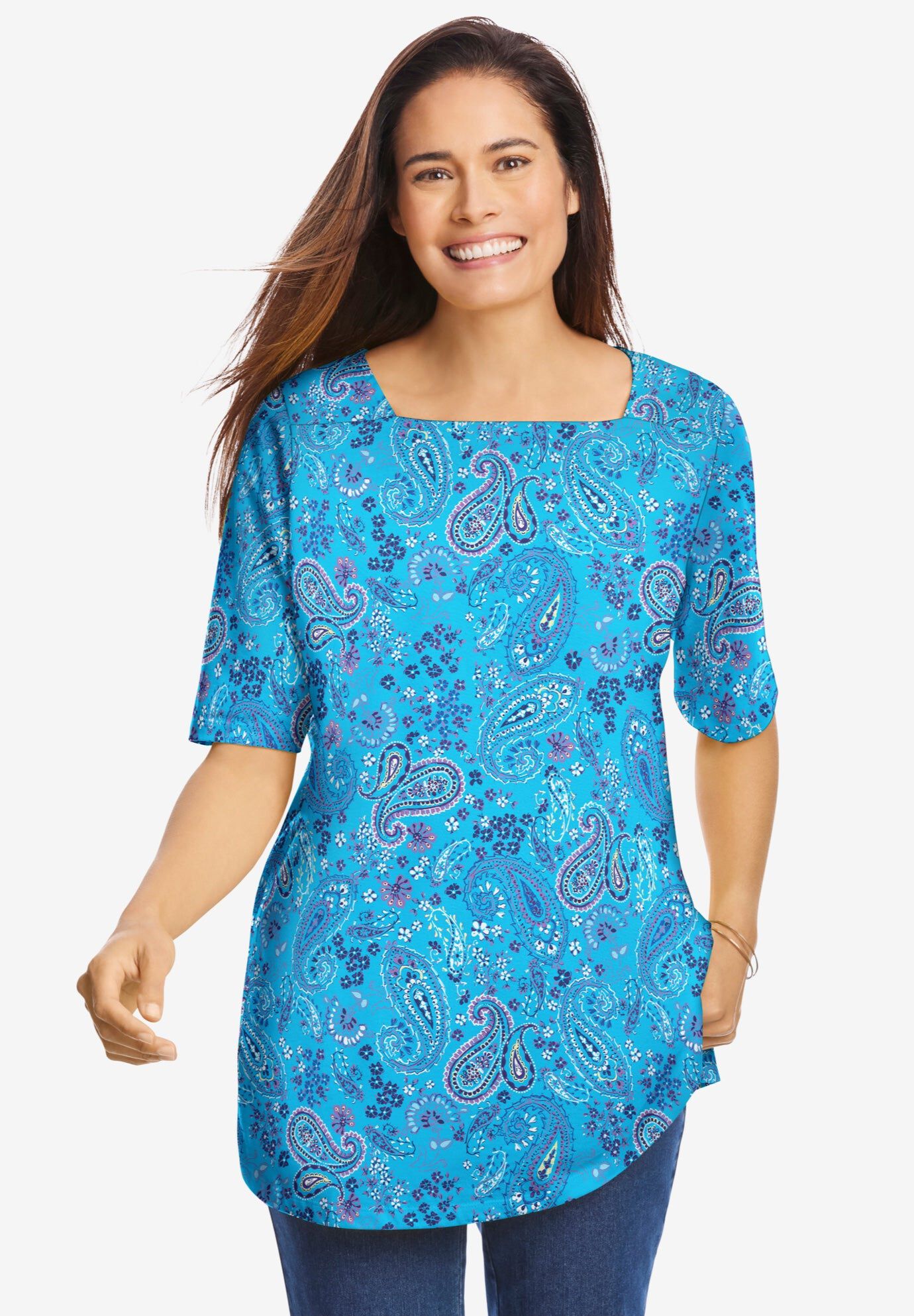 Printed Perfect Square-Neck Tee | Woman Within