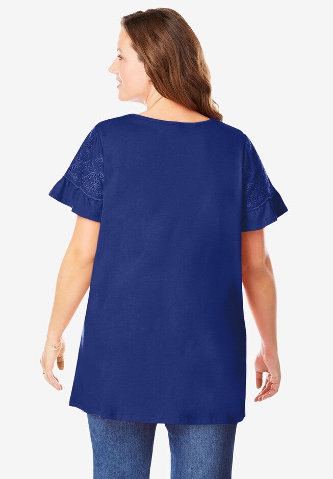 Flutter Sleeve Eyelet Tunic, , on-hover image number null