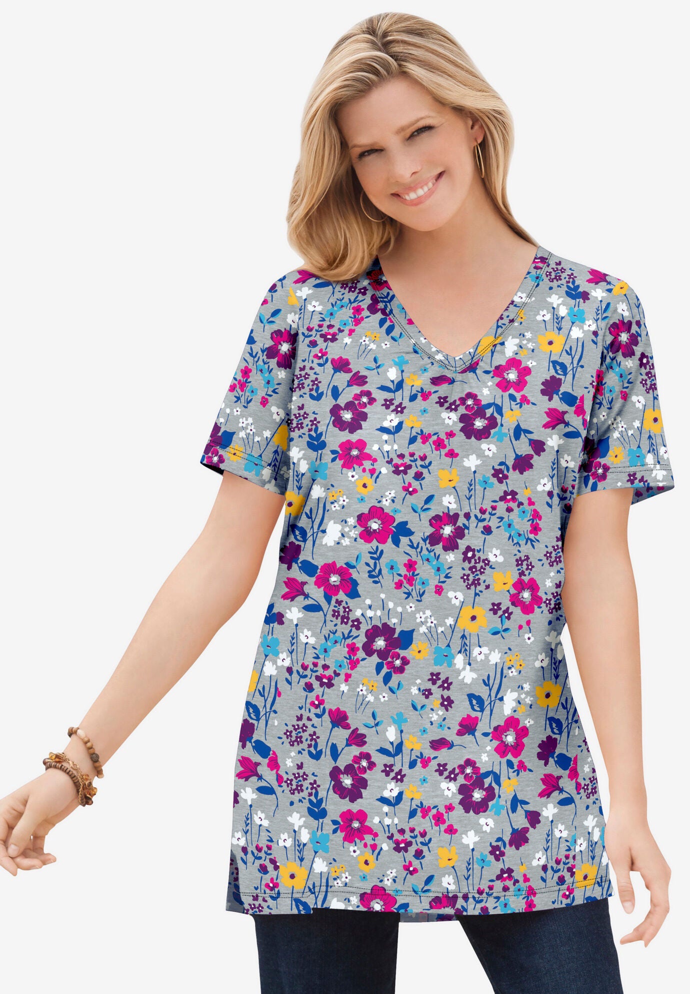 Perfect Printed ShortSleeve Shirred VNeck Tunic Woman Within