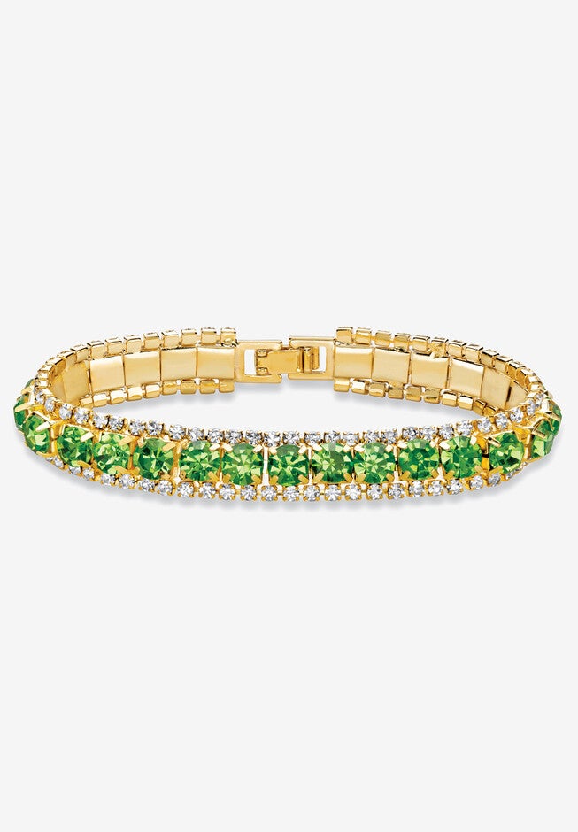 Gold Tone Tennis Bracelet (10mm), Round Birthstones and Crystal, 7 inches, AUGUST, hi-res image number 0