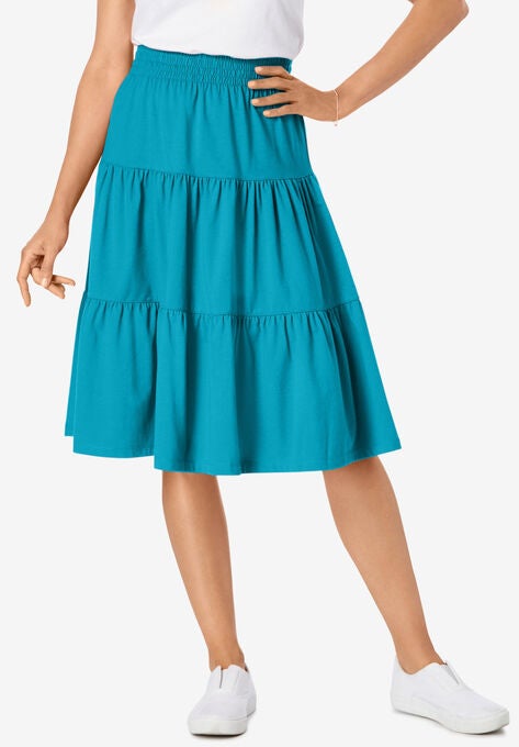 Jersey Knit Tiered Skirt, PRETTY TURQUOISE, hi-res image number null