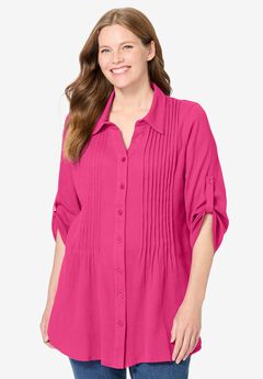 Pintucked Button Down Gauze Shirt