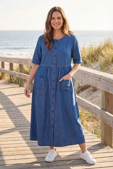 Short-Sleeve Denim Dress