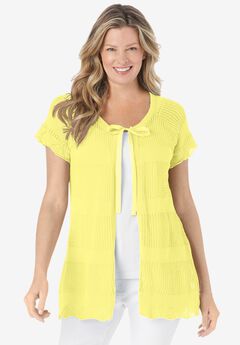 Tie-Neck Pointelle Cardigan Sweater