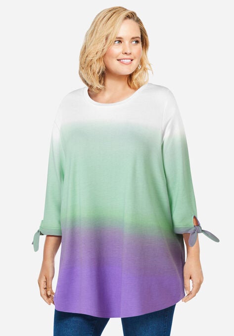 French Terry Tie-Sleeve Sweatshirt, PRETTY VIOLET OMBRE, hi-res image number null