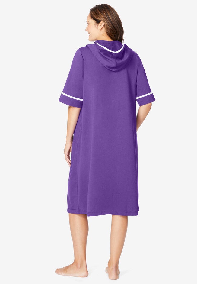 Short French Terry Hooded Robe for Women, Pink Burst | Woman Within