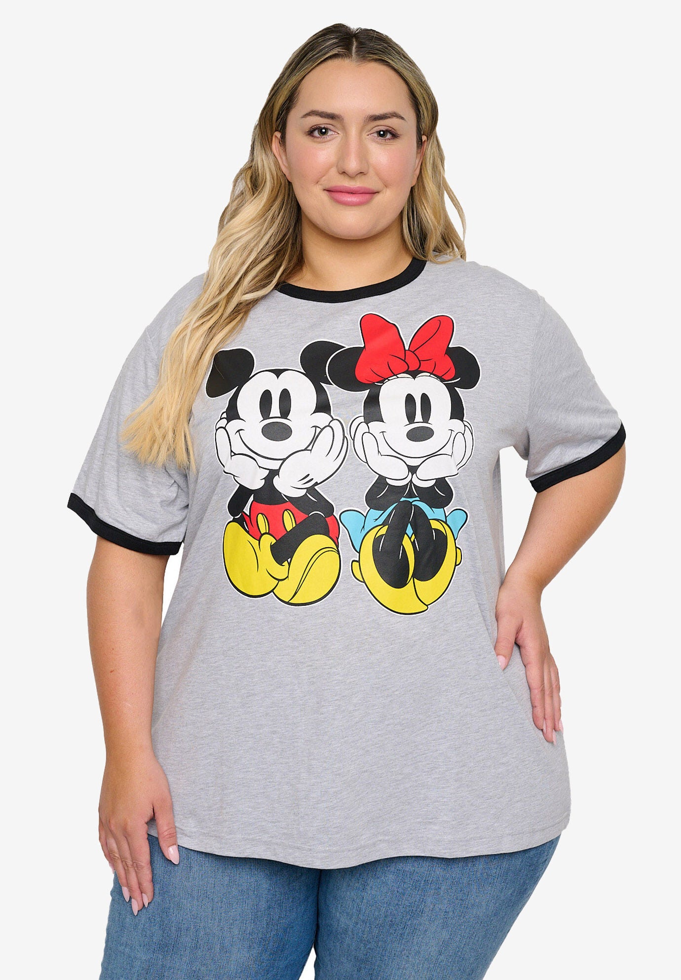 Disney Mickey & Minnie Mouse Ringer T-Shirt Gray, , alternate image number 1
