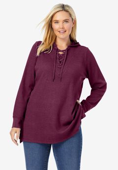 Waffle-Thermal Lace-Up Hoodie