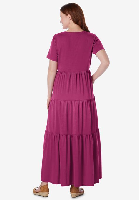 Short-Sleeve Tiered Dress, , on-hover image number null