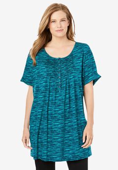 Short-Sleeve Pintucked Henley Tunic