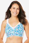 Front-Close Cotton Wireless Posture Bra, TURQUOISE MULTI GARDEN, hi-res image number null